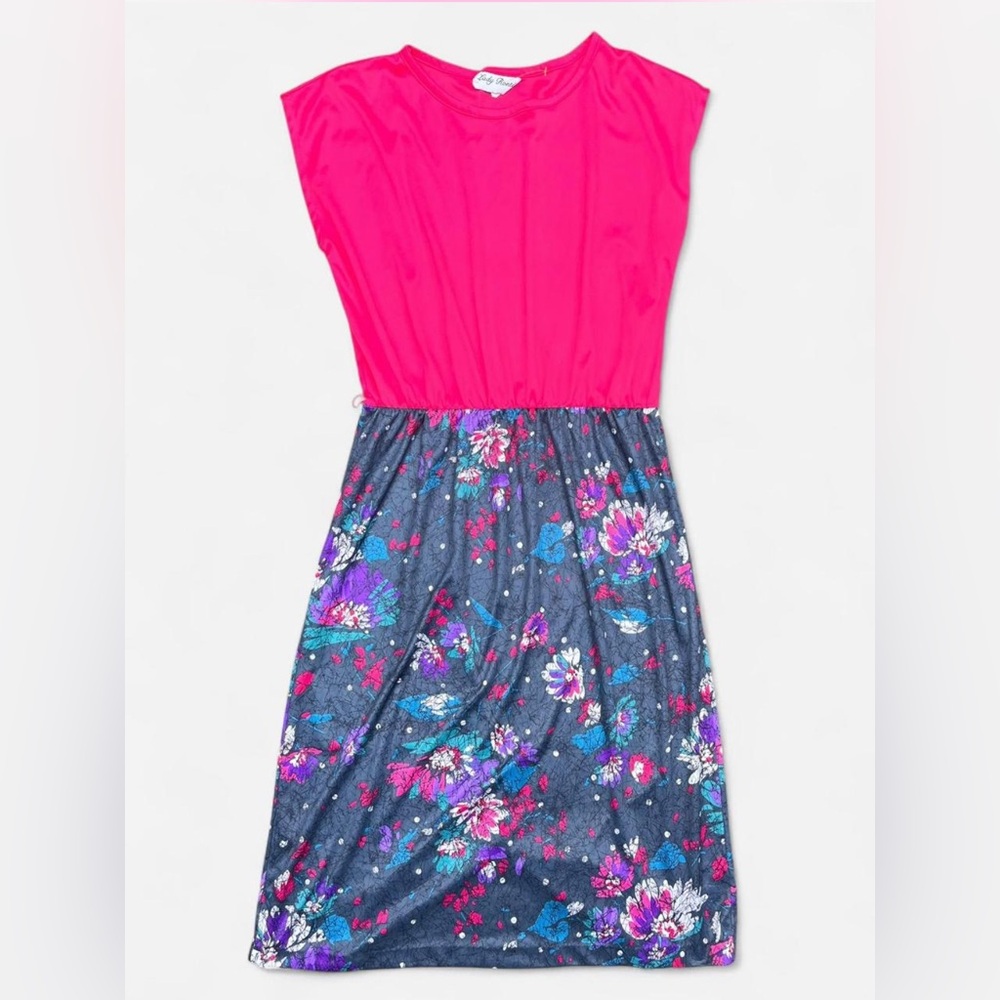 Vintage Lady Ronte Dress with a Pink Top and Floral Skirt Size Large